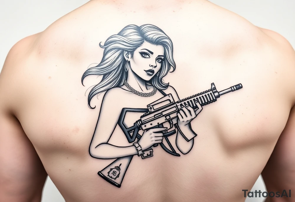 Gangster Pin up girl with ak 47 and a uzi tattoo idea