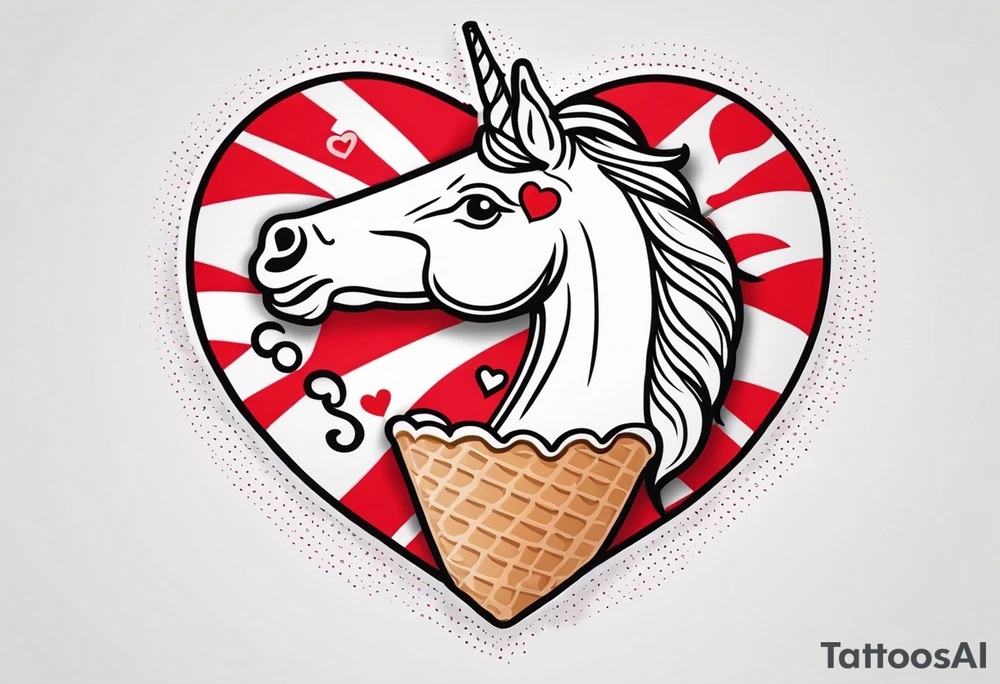 small one scoop ice cream cone with small red heart on it somewhere with unicorn tattoo idea