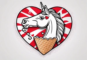 small one scoop ice cream cone with small red heart on it somewhere with unicorn tattoo idea