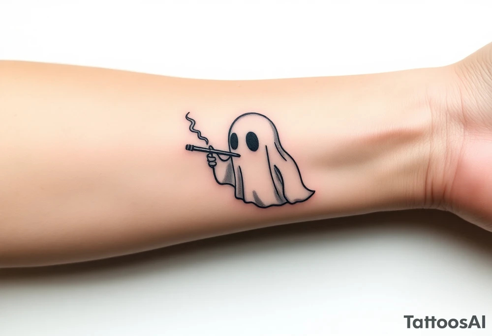Cute ghost smoking tattoo idea