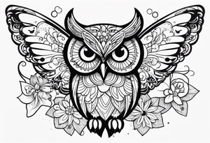Owl flower butterfly stars tattoo idea