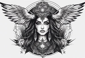 black kali, goddess pirate, alien, pachamama, valkrye, warrior, skull, lotus azul, wing, eagle, zenza resonance, stars, 5D, anahata chakra tattoo idea