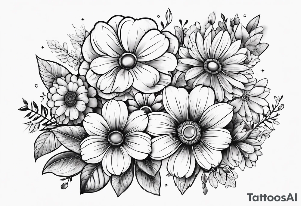 paw print and wild flowers tattoo idea