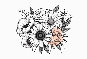 Bouquet of a Daisy, rose and poppy. Masculine. tattoo idea