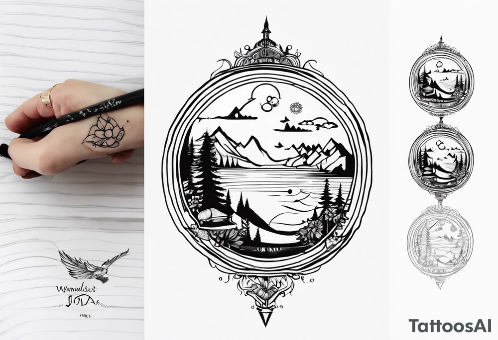 “wanderlust” with “jda” in the middle tattoo idea