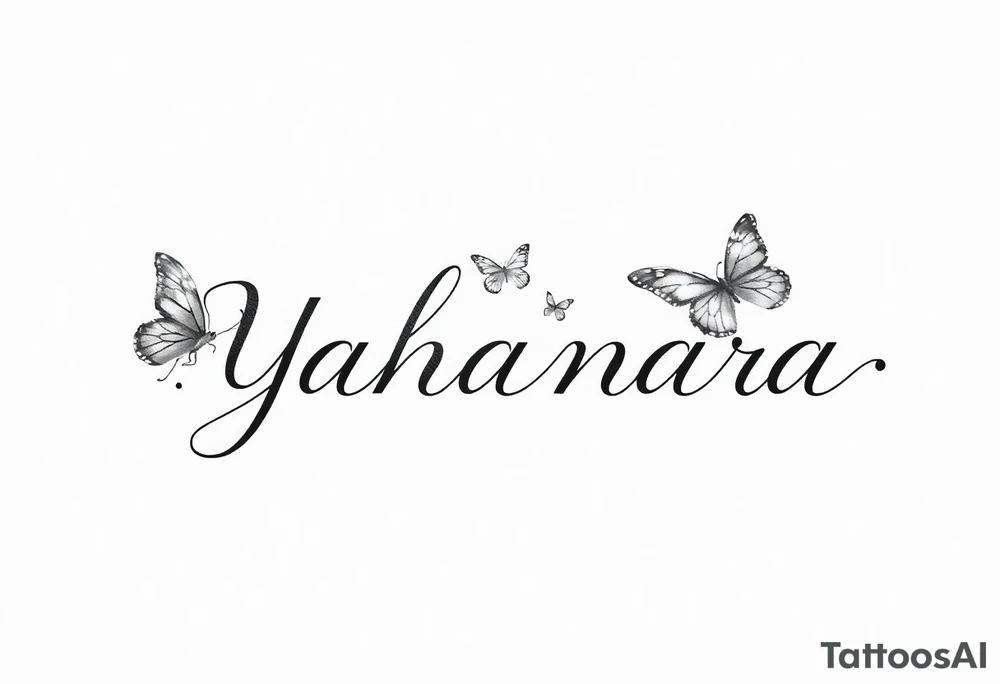 Name YAHANARA with butterflies tattoo idea