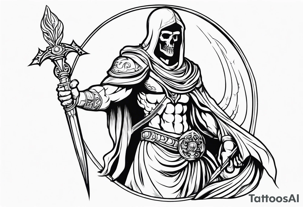 Thanatos, the greek god of death, holding a sword and a torch tattoo idea