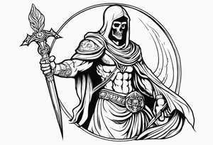 Thanatos, the greek god of death, holding a sword and a torch tattoo idea