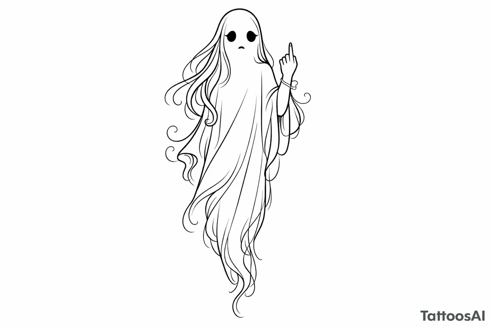 Tall girly ghost line work with middle finger up tattoo idea