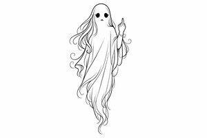 Tall girly ghost line work with middle finger up tattoo idea