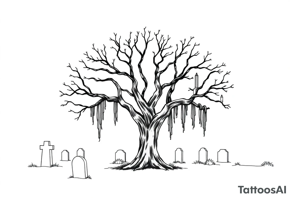 Laurel oak with Spanish moss in a cemetery tattoo idea