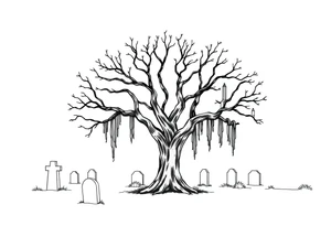 Laurel oak with Spanish moss in a cemetery tattoo idea