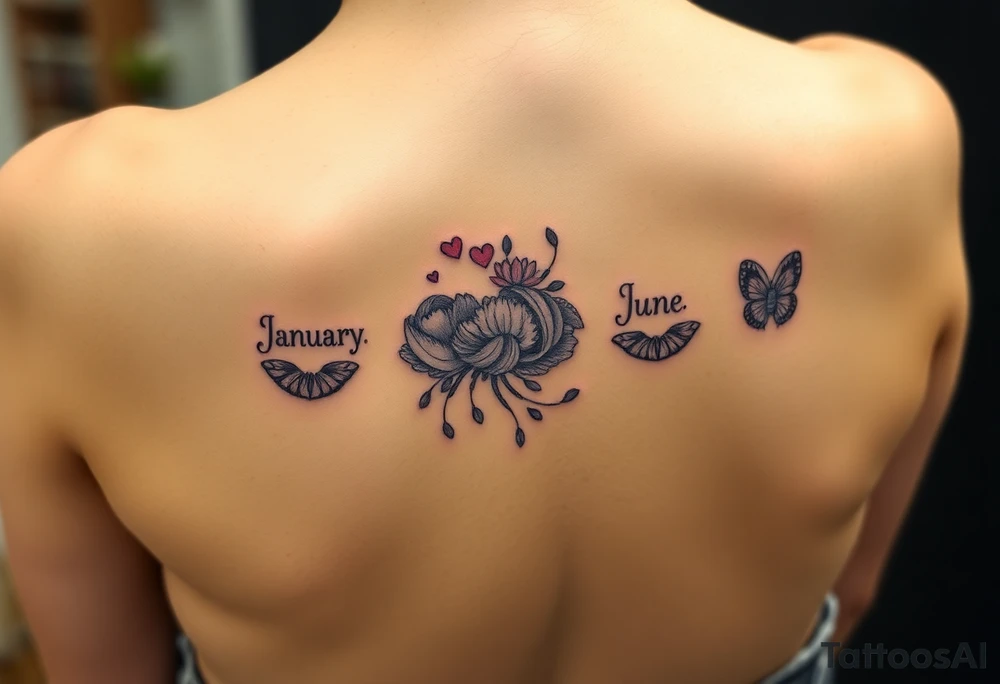 Tattoo on back that represents my family’s birthdays, January, September, June, May, July without putting words on tattoo idea