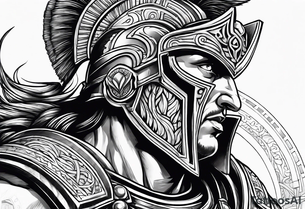 greek god ares wearing helmet tattoo idea