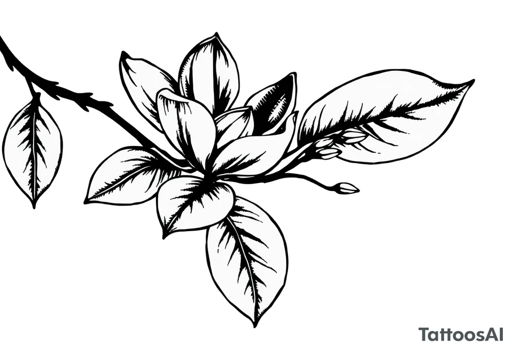 Long magnolia branch with botanical details tattoo idea
