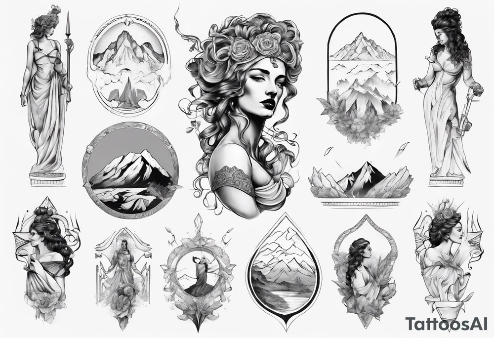 Roman goddess with mountains tattoo idea