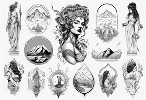 Roman goddess with mountains tattoo idea