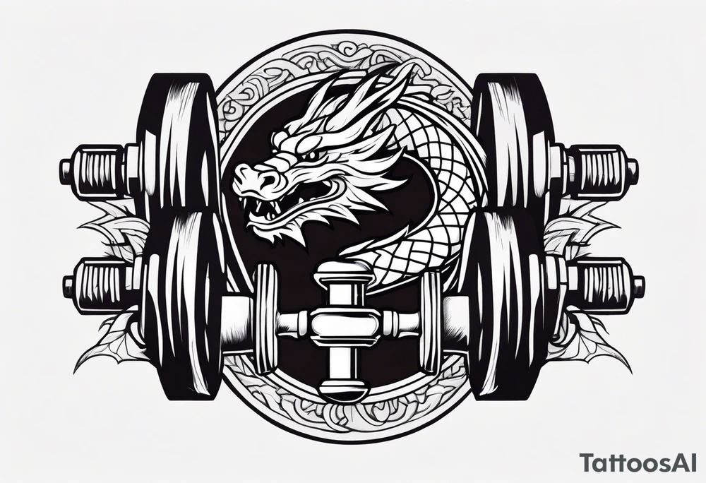 dumbbell with dragon tattoo idea