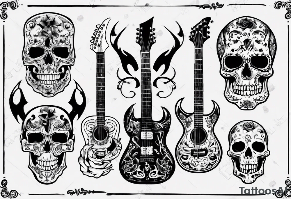 Guitar with skulls tattoo idea