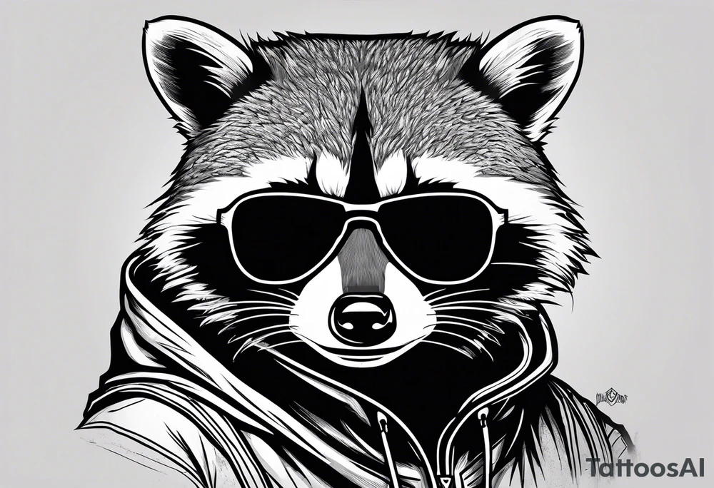raccoon wearing a Superman hoodie tattoo idea