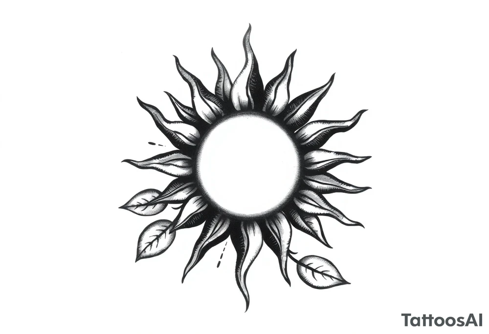 Sun with stem and leaves tattoo idea