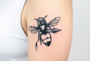 bee with a pilots hat flying next to a jet plane tattoo idea