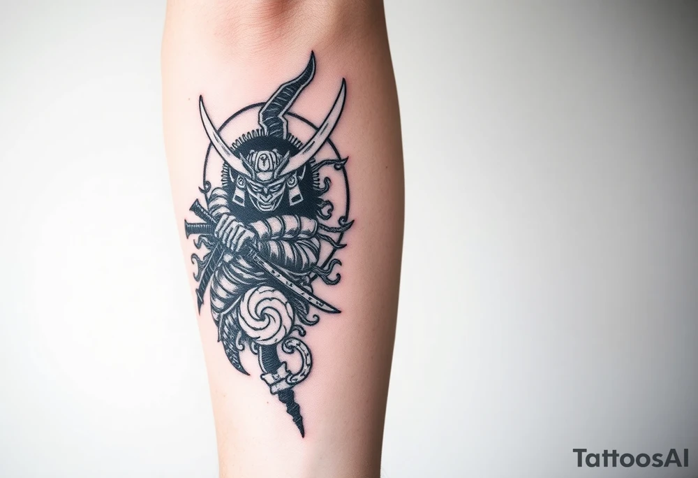 amaterasu and samurai arm sleeve tattoo idea