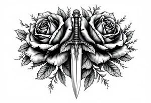 Roses with a dagger through tattoo idea