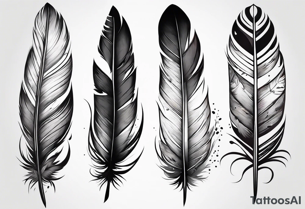crow feather with 6 birds flying off as a feater tattoo idea