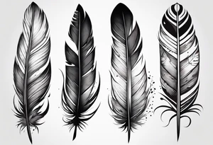 crow feather with 6 birds flying off as a feater tattoo idea
