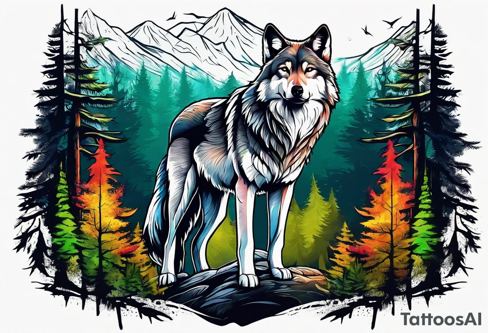 Forest in wolf tattoo idea