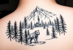 Nature/Landscape

Wolves in a pine forest (extending the tree line you already have)
A Russian bear emerging from the treeline
Snow-capped mountains behind the church scene tattoo idea