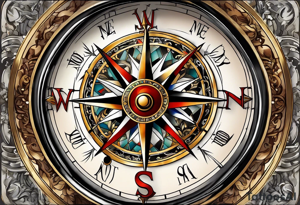 antique compass side view tattoo idea