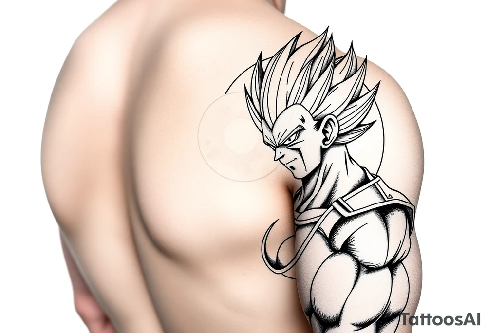Majin vegeta with moon and oozaru background on right arm sleeve tattoo idea