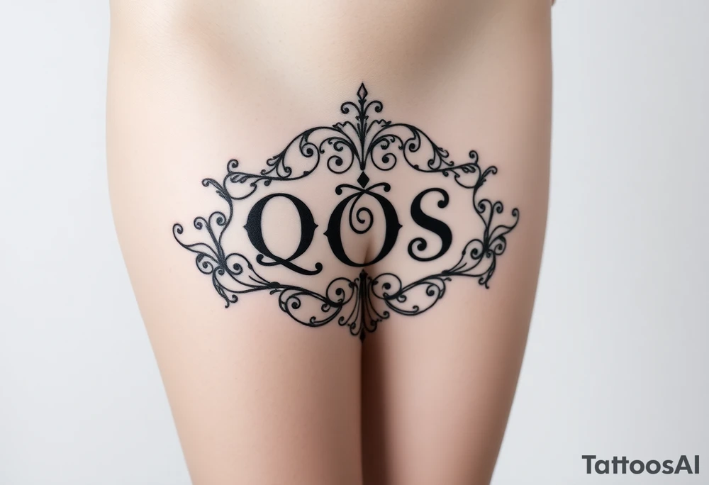 text reading "QOS" across a womb tattoo tattoo idea