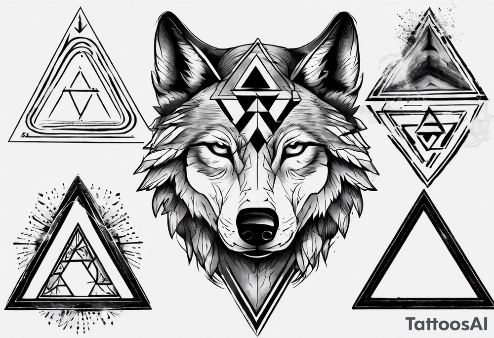 wolf head with triangle in the background tattoo idea