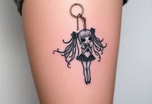 Madoka magica turned doll on a keychain 
With a creepy vibe tattoo idea