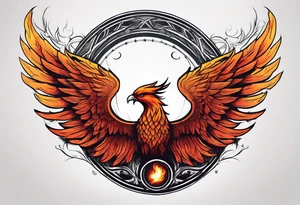 a phoenix rising from the ashes, with an angel opening its wings on the background tattoo idea