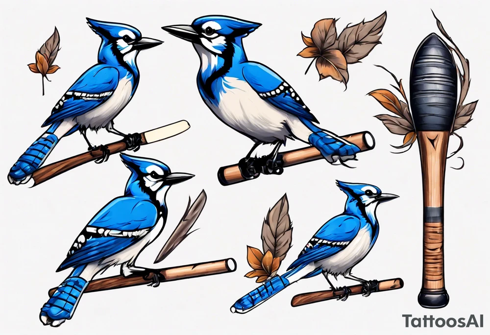 bluejay with cricket bat tattoo idea