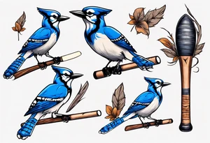 bluejay with cricket bat tattoo idea