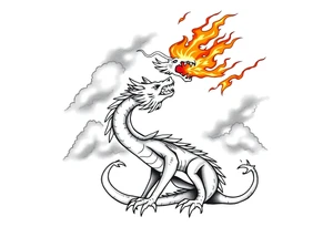 fierce dragon breathing iridescent fire against stormy skies tattoo idea
