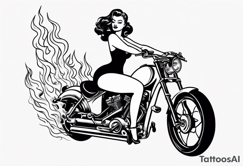 pinup doll riding a motorcycle through flames tattoo idea pinup doll riding a motorcycle through flames tattoo idea