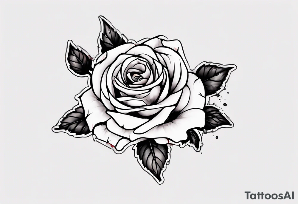 a one-line rose, add some splattered red blood and thorns, small, very simple, with the name Jesus as the stem tattoo idea