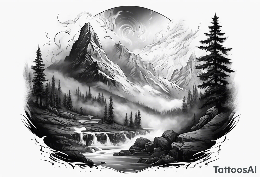 Valhalla mist fog lightning tattoo idea