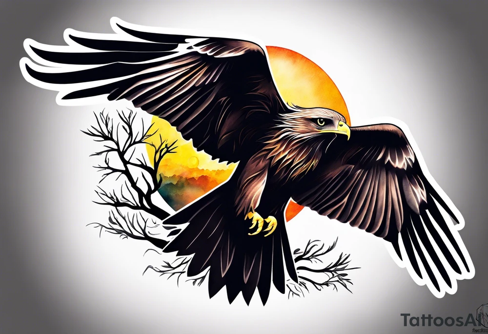 Small inside arm tattoo. Black kite (Daya's name), nature (trees/sea), small sunflower. Soft colours tattoo idea