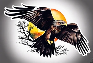 Small inside arm tattoo. Black kite (Daya's name), nature (trees/sea), small sunflower. Soft colours tattoo idea