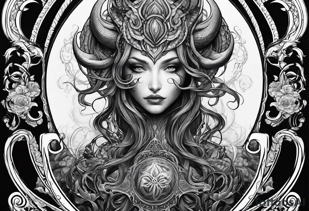 Vertical full sleeve. Lovecraftian creature, protecting a token of love. tattoo idea