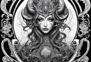 Vertical full sleeve. Lovecraftian creature, protecting a token of love. tattoo idea