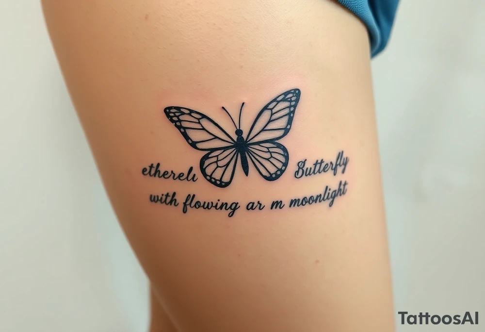ethereal butterfly with flowing silk ribbons in moonlight tattoo idea
