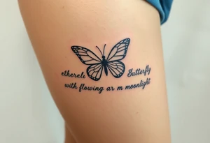 ethereal butterfly with flowing silk ribbons in moonlight tattoo idea